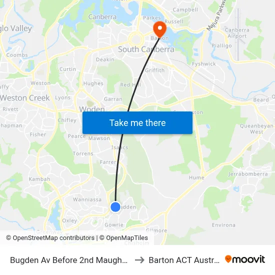 Bugden Av Before 2nd Maughan Cr to Barton ACT Australia map