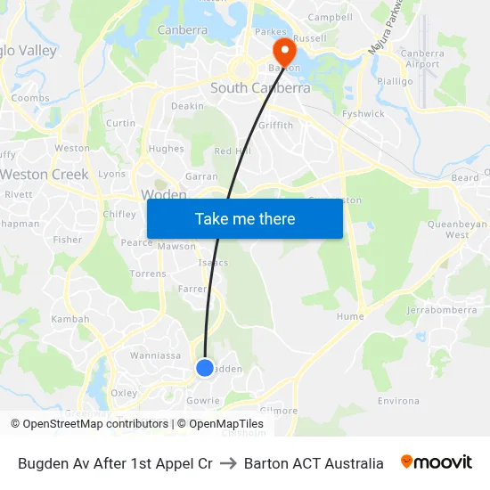 Bugden Av After 1st Appel Cr to Barton ACT Australia map