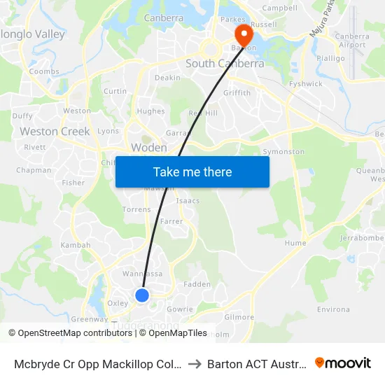 Mcbryde Cr Opp Mackillop College to Barton ACT Australia map