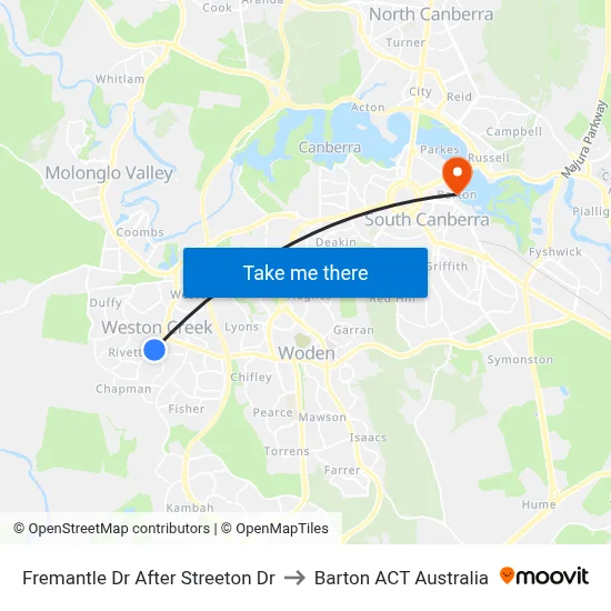 Fremantle Dr After Streeton Dr to Barton ACT Australia map