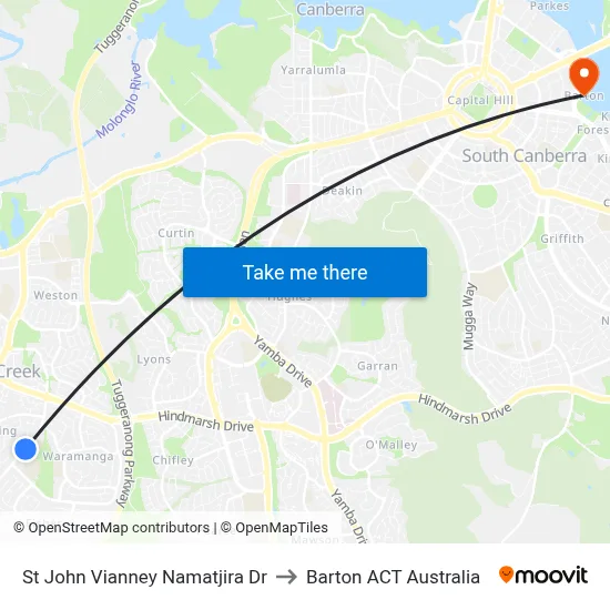 St John Vianney Namatjira Dr to Barton ACT Australia map