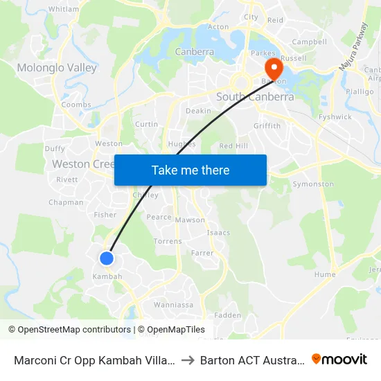 Marconi Cr Opp Kambah Village to Barton ACT Australia map