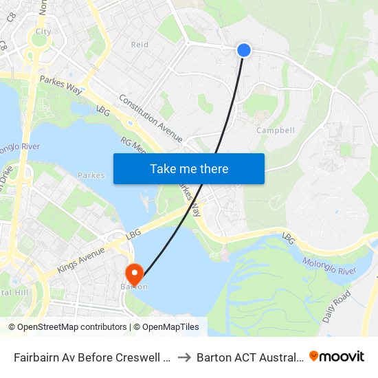 Fairbairn Av Before Creswell St to Barton ACT Australia map