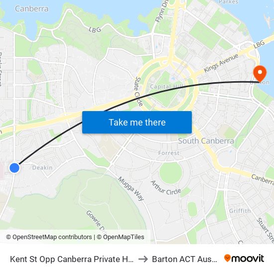 Kent St Opp Canberra Private Hospital to Barton ACT Australia map