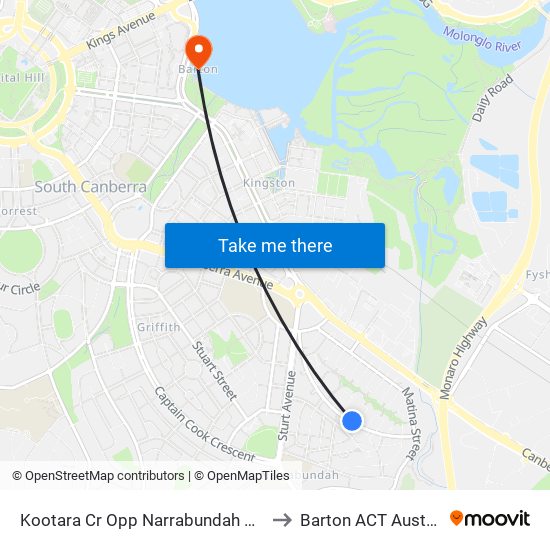 Kootara Cr Opp Narrabundah Shops to Barton ACT Australia map