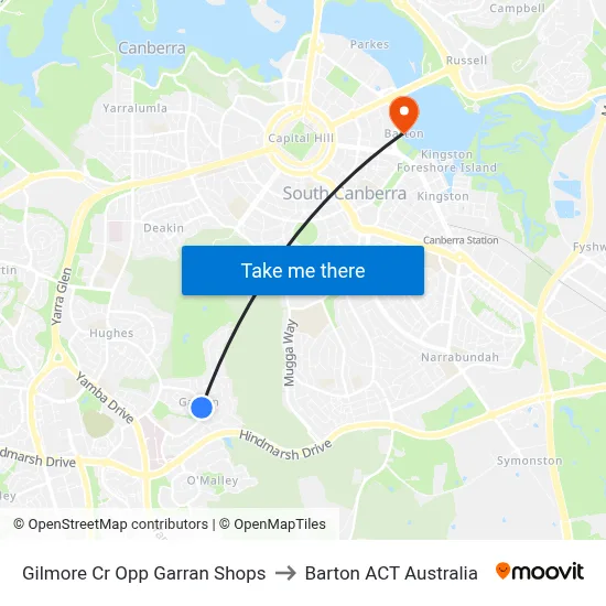 Gilmore Cr Opp Garran Shops to Barton ACT Australia map