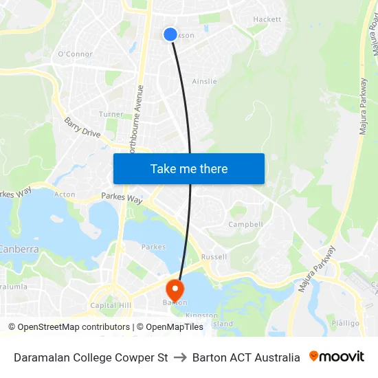 Daramalan College Cowper St to Barton ACT Australia map