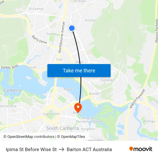 Ipima St Before Wise St to Barton ACT Australia map