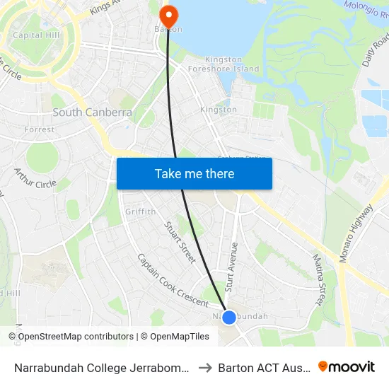 Narrabundah College Jerrabomberra Av to Barton ACT Australia map