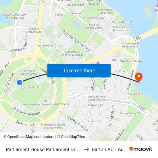 Parliament House Parliament Dr Southbound to Barton ACT Australia map