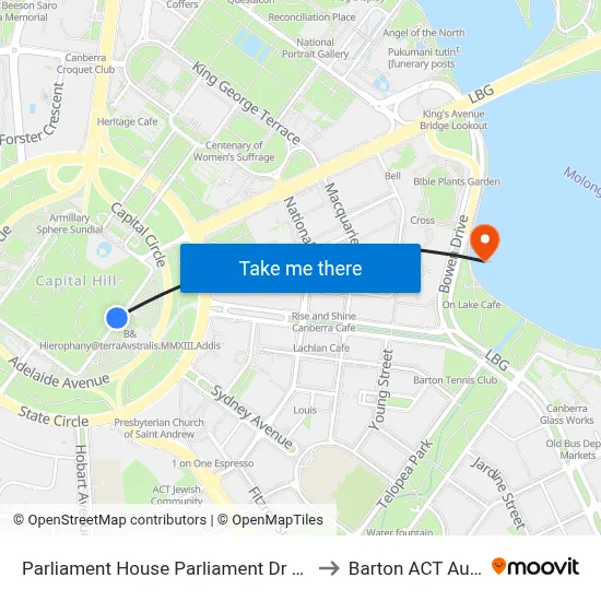 Parliament House Parliament Dr Northbound to Barton ACT Australia map