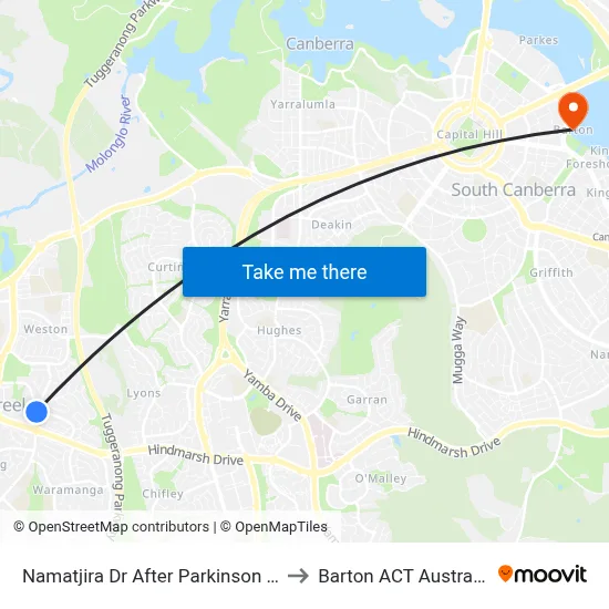 Namatjira Dr After Parkinson St to Barton ACT Australia map