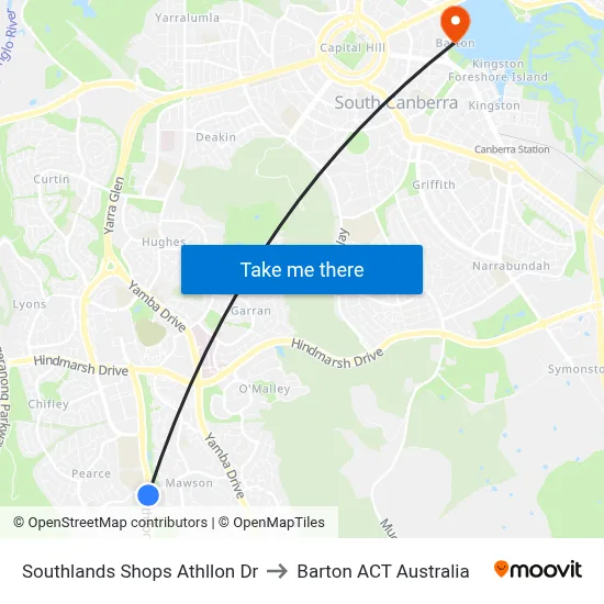 Southlands Shops Athllon Dr to Barton ACT Australia map