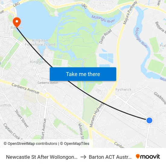 Newcastle St After Wollongong St to Barton ACT Australia map