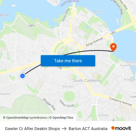 Gawler Cr After Deakin Shops to Barton ACT Australia map