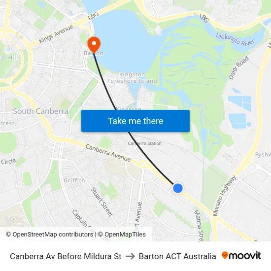 Canberra Av Before Mildura St to Barton ACT Australia map