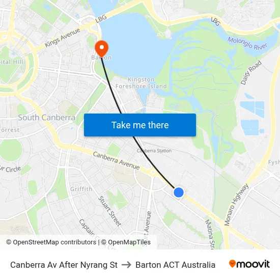 Canberra Av After Nyrang St to Barton ACT Australia map