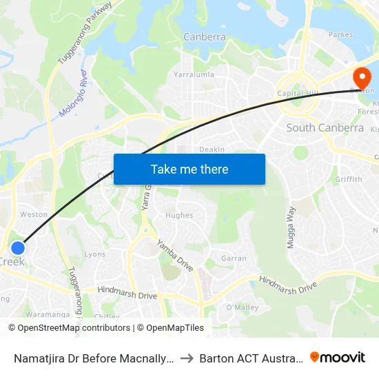 Namatjira Dr Before Macnally St to Barton ACT Australia map