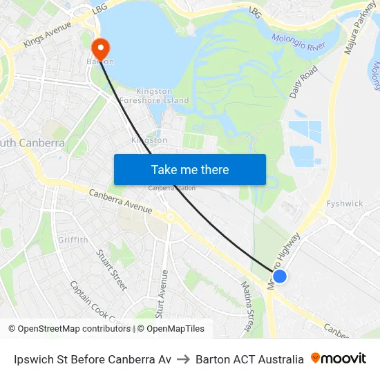 Ipswich St Before Canberra Av to Barton ACT Australia map