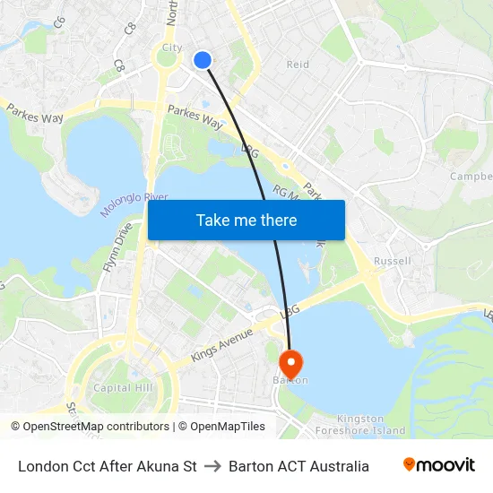 London Cct After Akuna St to Barton ACT Australia map