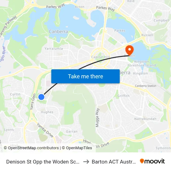 Denison St Opp the Woden School to Barton ACT Australia map