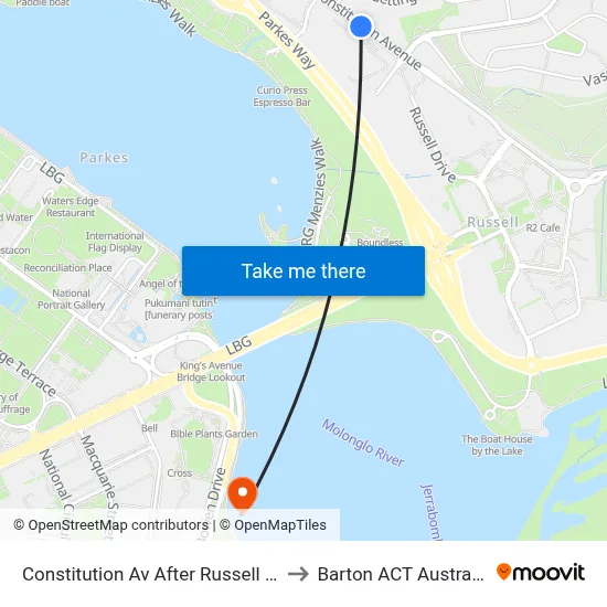 Constitution Av After Russell Dr to Barton ACT Australia map