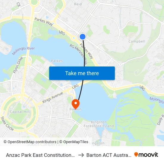 Anzac Park East Constitution Av to Barton ACT Australia map