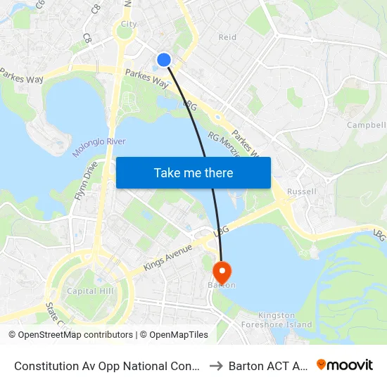 Constitution Av Opp National Convention Centre to Barton ACT Australia map