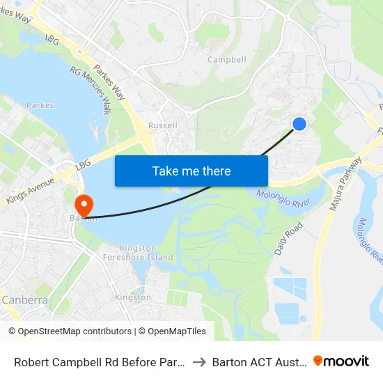 Robert Campbell Rd Before Parnell Rd to Barton ACT Australia map