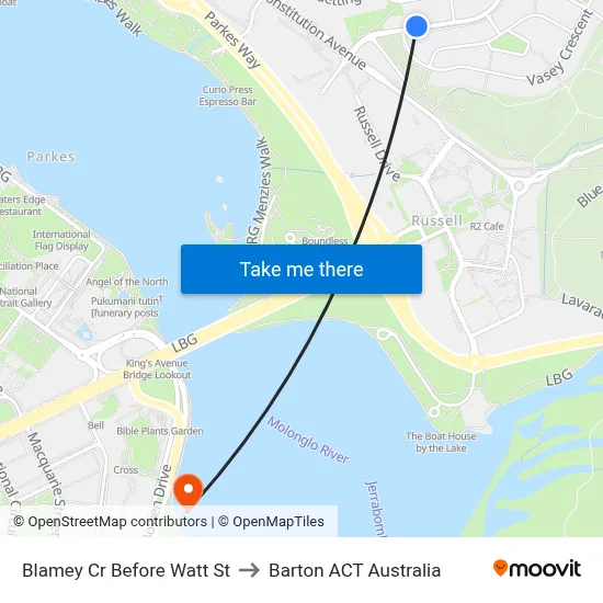 Blamey Cr Before Watt St to Barton ACT Australia map