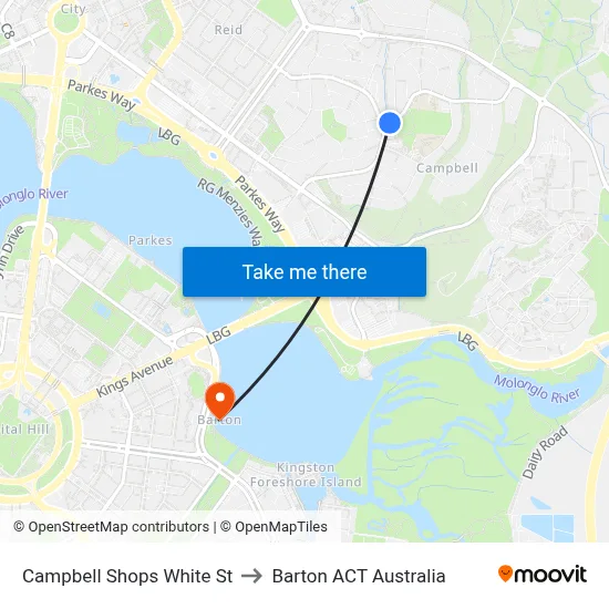 Campbell Shops White St to Barton ACT Australia map