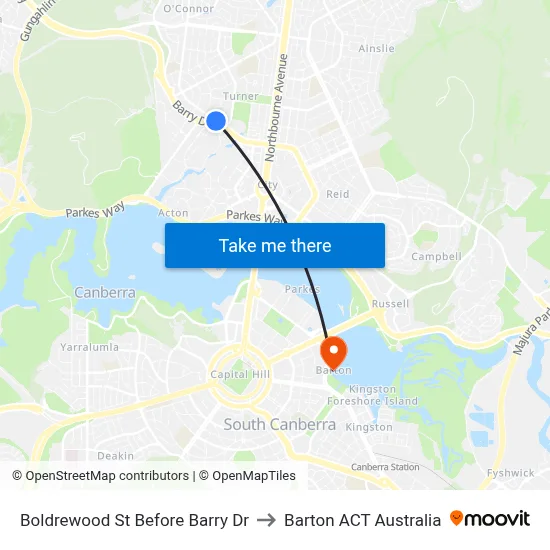 Boldrewood St Before Barry Dr to Barton ACT Australia map