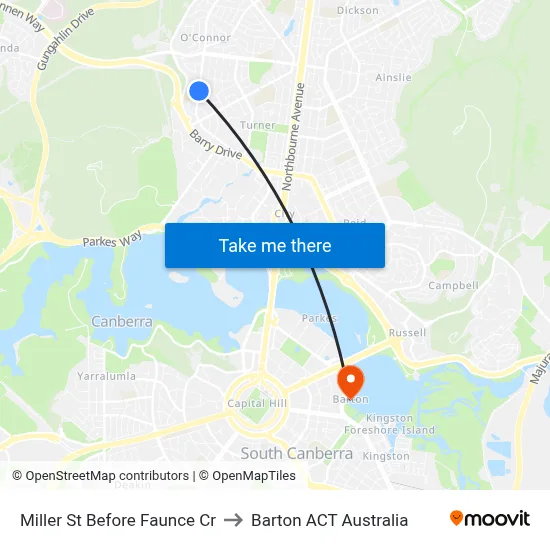 Miller St Before Faunce Cr to Barton ACT Australia map