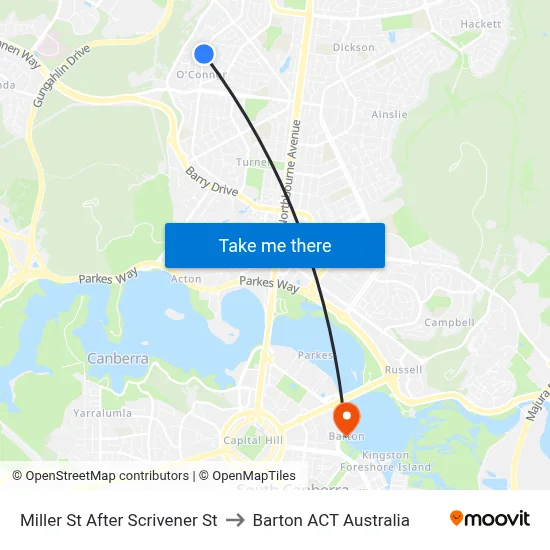 Miller St After Scrivener St to Barton ACT Australia map