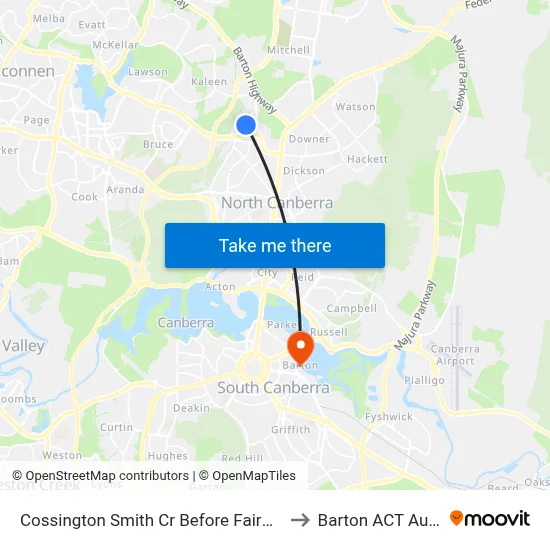 Cossington Smith Cr Before Fairweather Cct to Barton ACT Australia map