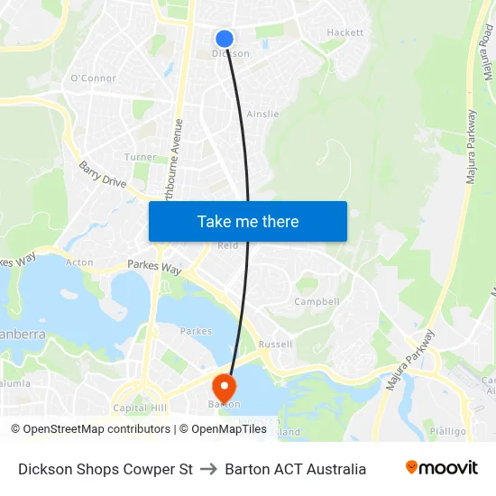 Dickson Shops Cowper St to Barton ACT Australia map