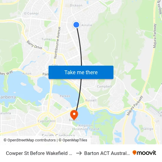 Cowper St Before Wakefield Av to Barton ACT Australia map