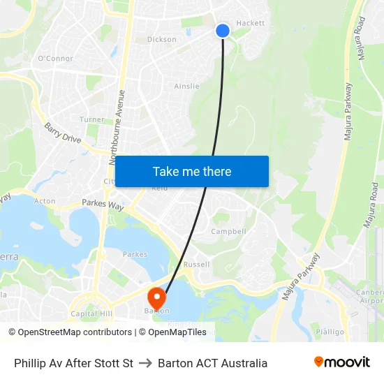 Phillip Av After Stott St to Barton ACT Australia map