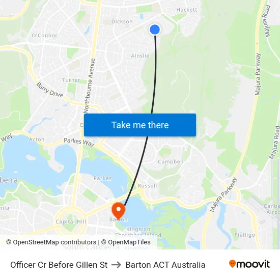 Officer Cr Before Gillen St to Barton ACT Australia map