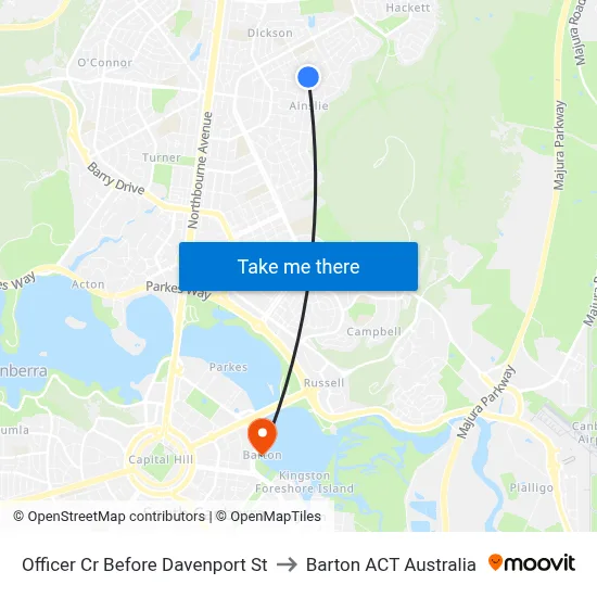 Officer Cr Before Davenport St to Barton ACT Australia map