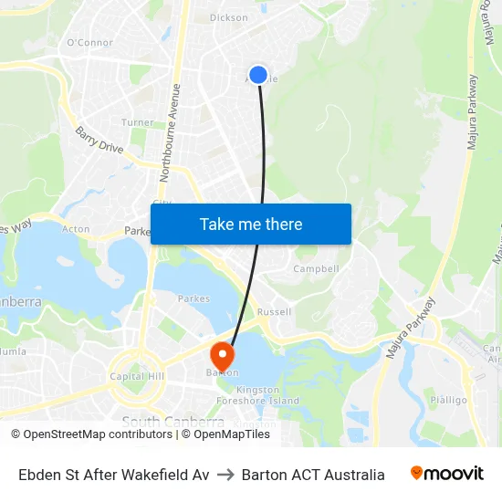 Ebden St After Wakefield Av to Barton ACT Australia map