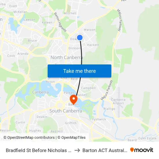 Bradfield St Before Nicholas St to Barton ACT Australia map