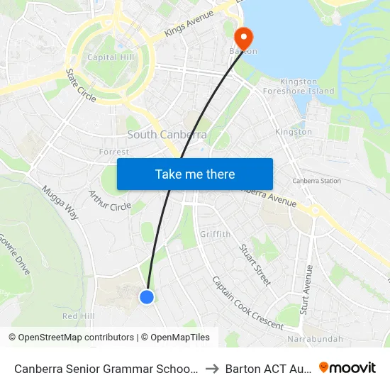 Canberra Senior Grammar School Golden Gr to Barton ACT Australia map