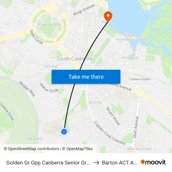 Golden Gr Opp Canberra Senior Grammar School to Barton ACT Australia map
