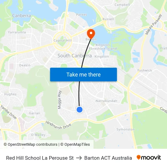 Red Hill School La Perouse St to Barton ACT Australia map