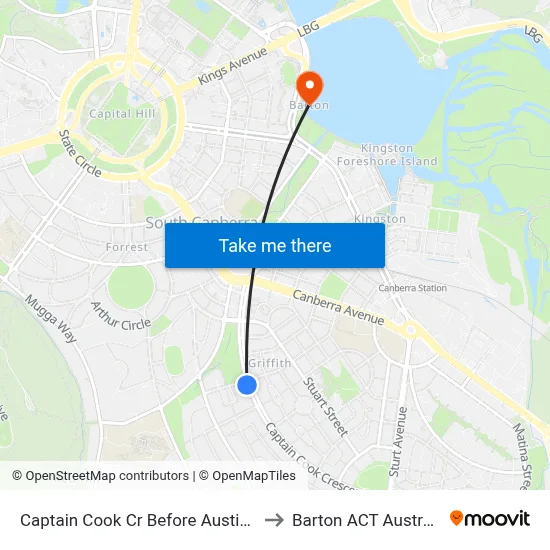 Captain Cook Cr Before Austin St to Barton ACT Australia map