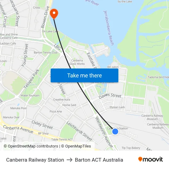 Canberra Railway Station to Barton ACT Australia map