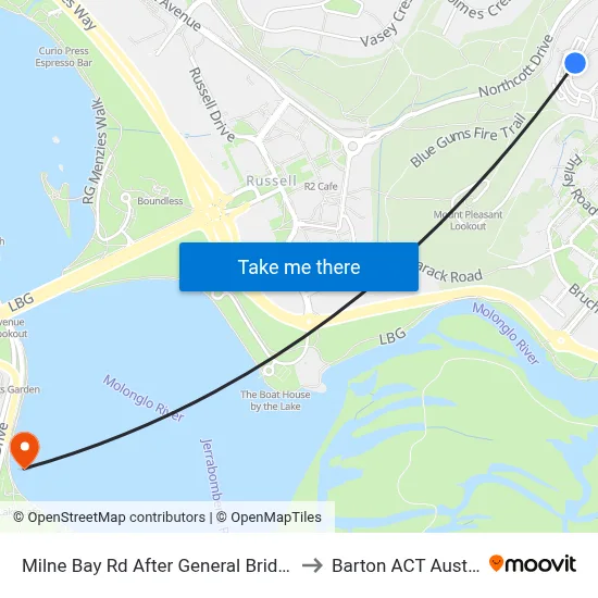 Milne Bay Rd After General Bridges Rd to Barton ACT Australia map