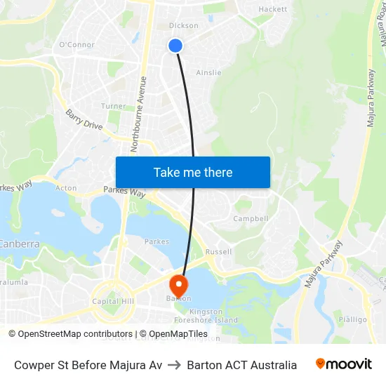 Cowper St Before Majura Av to Barton ACT Australia map