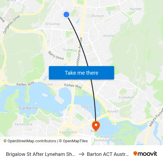 Brigalow St After Lyneham Shops to Barton ACT Australia map